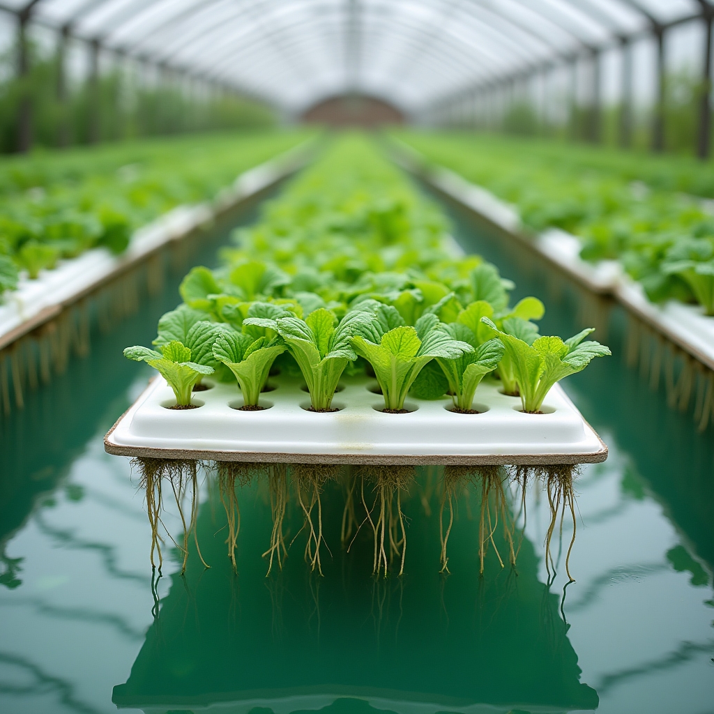 Cultivo de hortalizas en balsas flotantes sobre agua